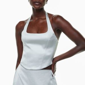 Aritzia Wilfred Sky Blue Satin Halter Corset